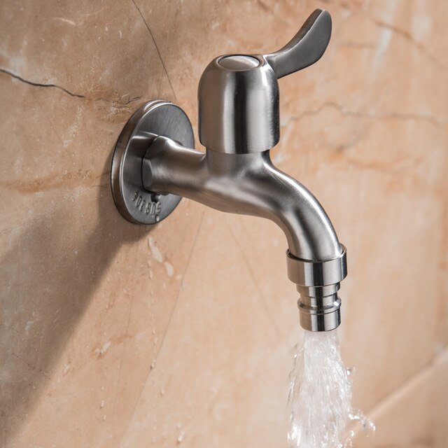 304 Stainless Steel Garden Faucet Wall Mounted Brushed Outdoor Bibcock Wash Basin Mop Washing Machine Faucet Torneira parede