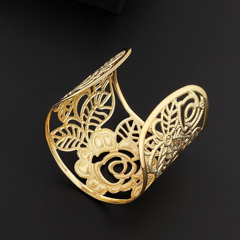 Hollow Wide Cuff Rose Flower Bracelet Bangles For Women Alloy Open Big Female Bangle Jewelry accesorios mujer