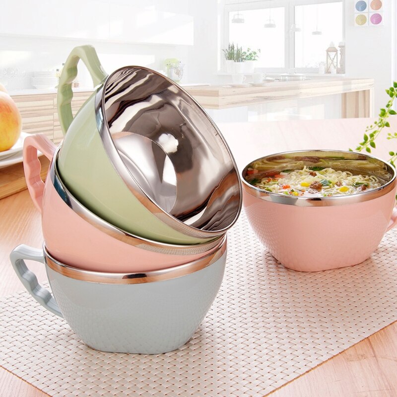 Stainless Steel Noodle Bowl With Handle Food Container Rice Bowl Soup Bowls MR28 22