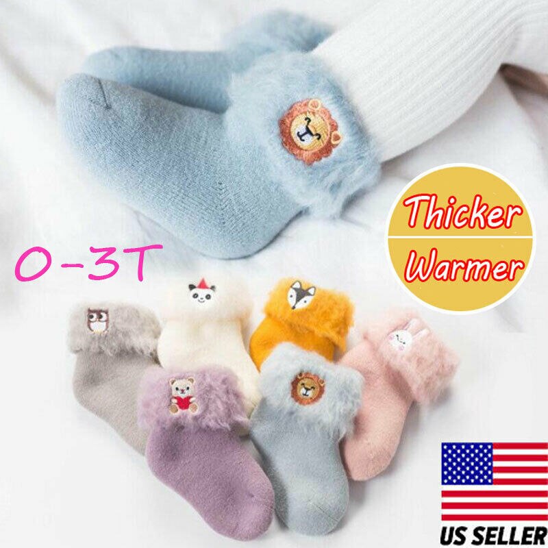 Plus Velvet Thick Baby Socks Girls Boys Cute Princess Animal Print Socks Kids Cotton Soft Socks 6 Colors Size0-3Y