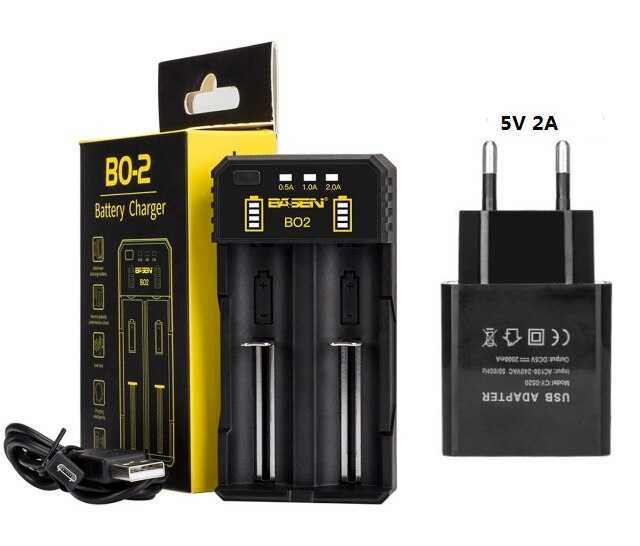 BASEN 18650 Battery Charger for 1.2V 3.7V 3.2V 18650 26650 21700 18350 AA AAA lithium NiMH battery smart charger 5V 2A plug: BO-2-EU-1