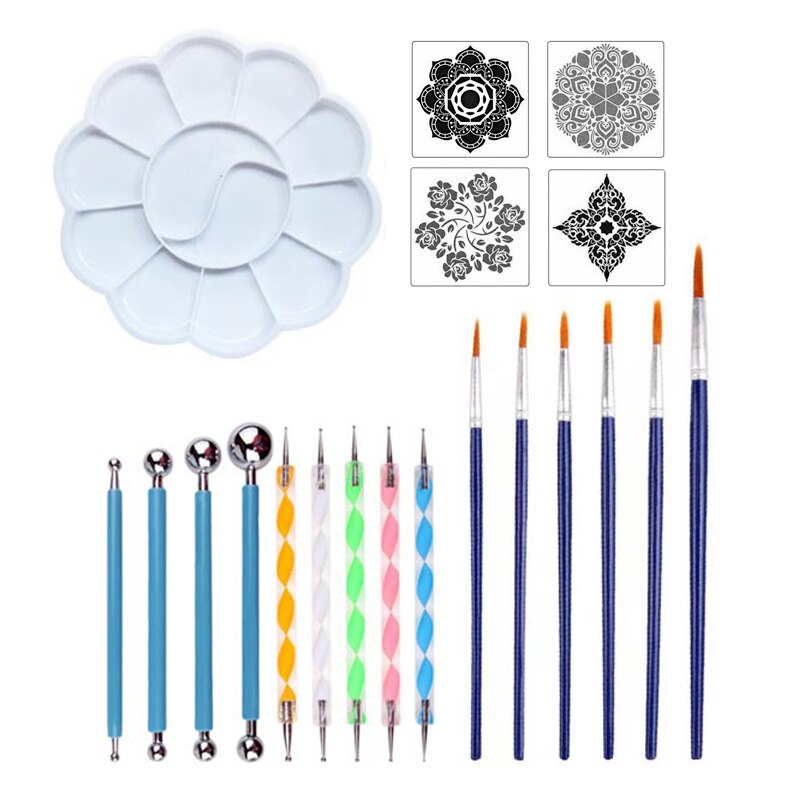 20pcs Mandala Pointing Stone Painting Aids Tool Kit Handwork Craft Clay Painting Stencil Art Pottery DIY Art Clay Pottery Tool