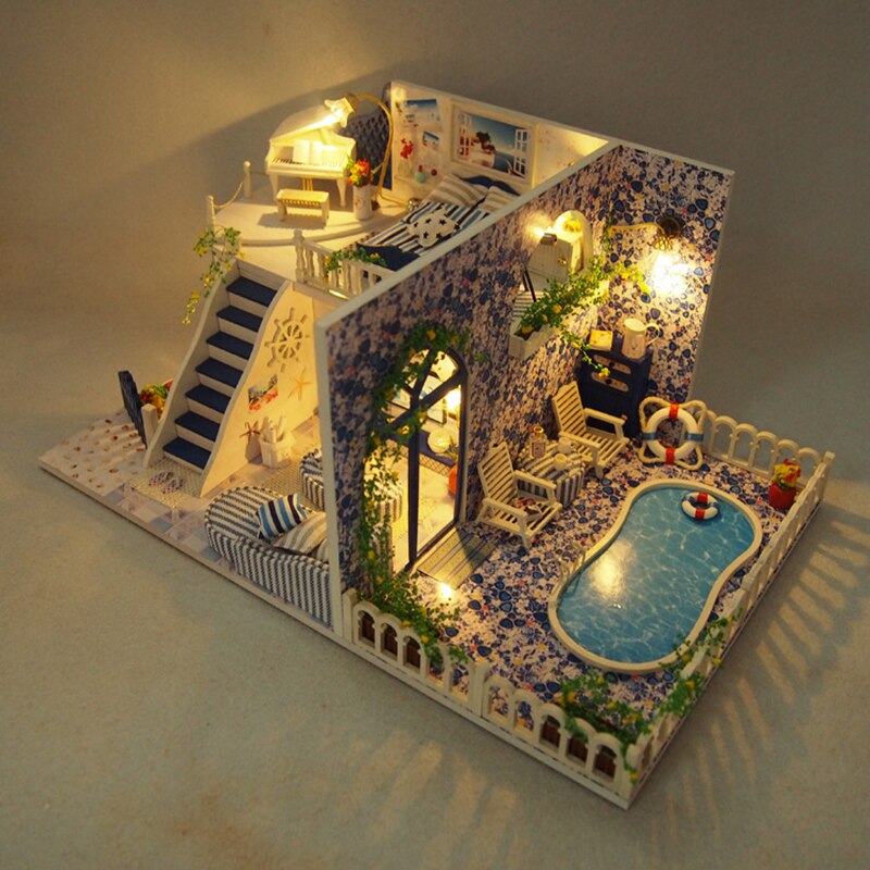 Diy hytte lille hus villa samlet til fremstilling af mini loft model håndlavet legetøj