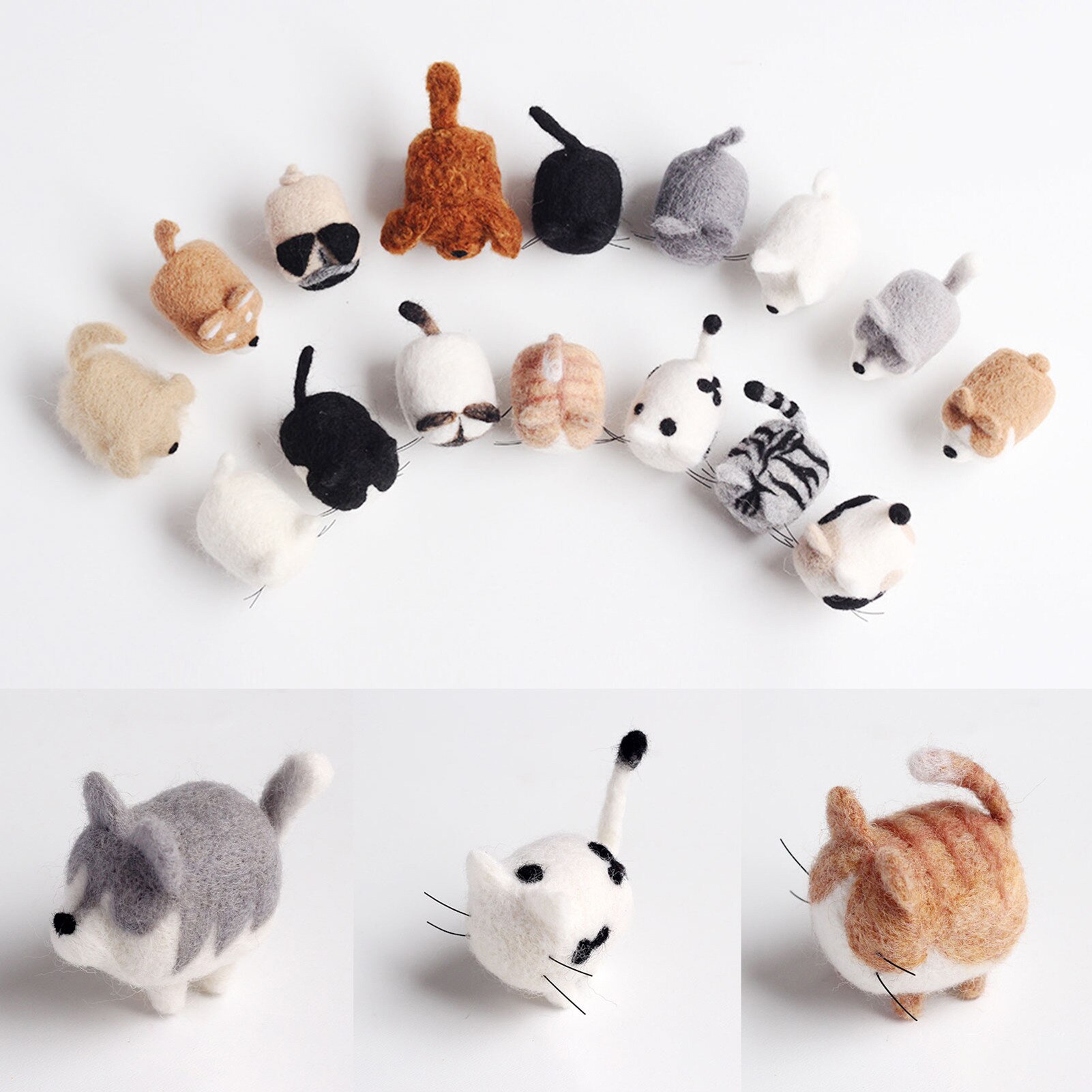Handmade Cartoon Pet Dog Series Wool Felt Needle Poked Material Package Kitting DIY Husky Samoyed Dogs Wool Felting Animal