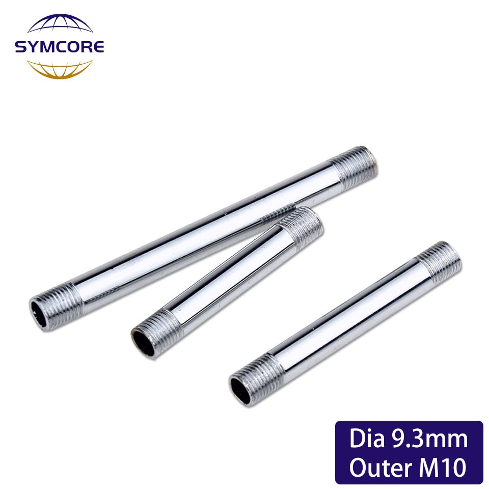 2 stk dia 9.3mm to utvendige tenner  m10 rett rør krom jernstang hult tannrør bordlampe gulvlys tilkoblingsrør