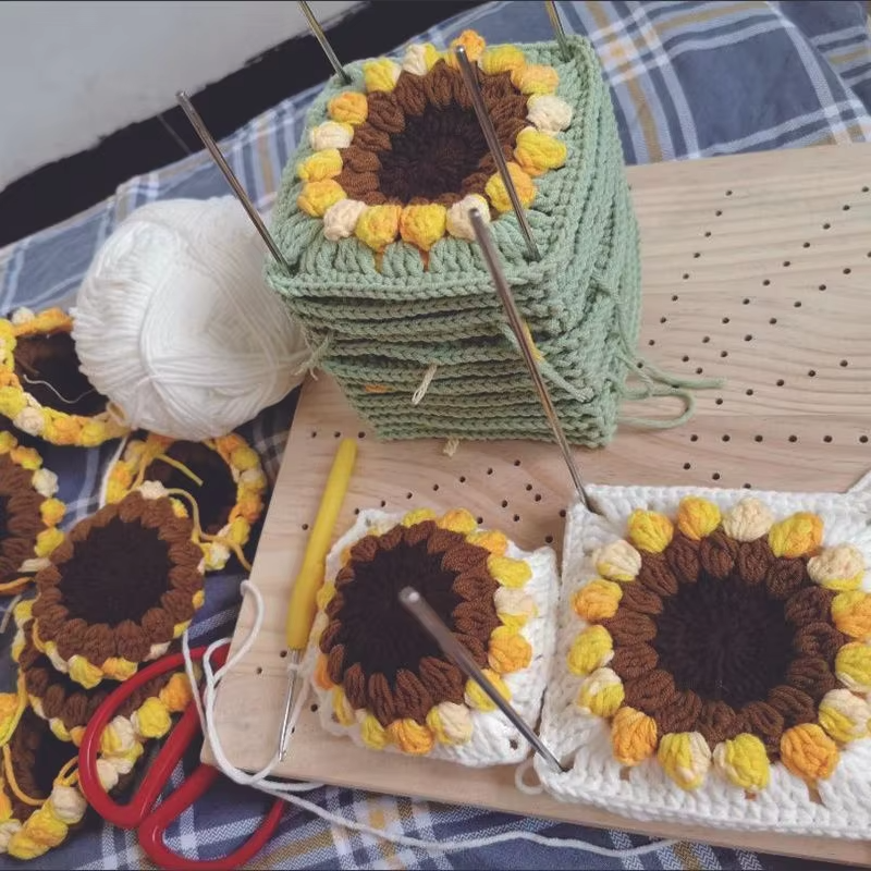 DIY Crochet Blocking Boards Square Wooden Knitting Board with Stainless Steel Rod Weave Accessory Knitting Blocking Mat