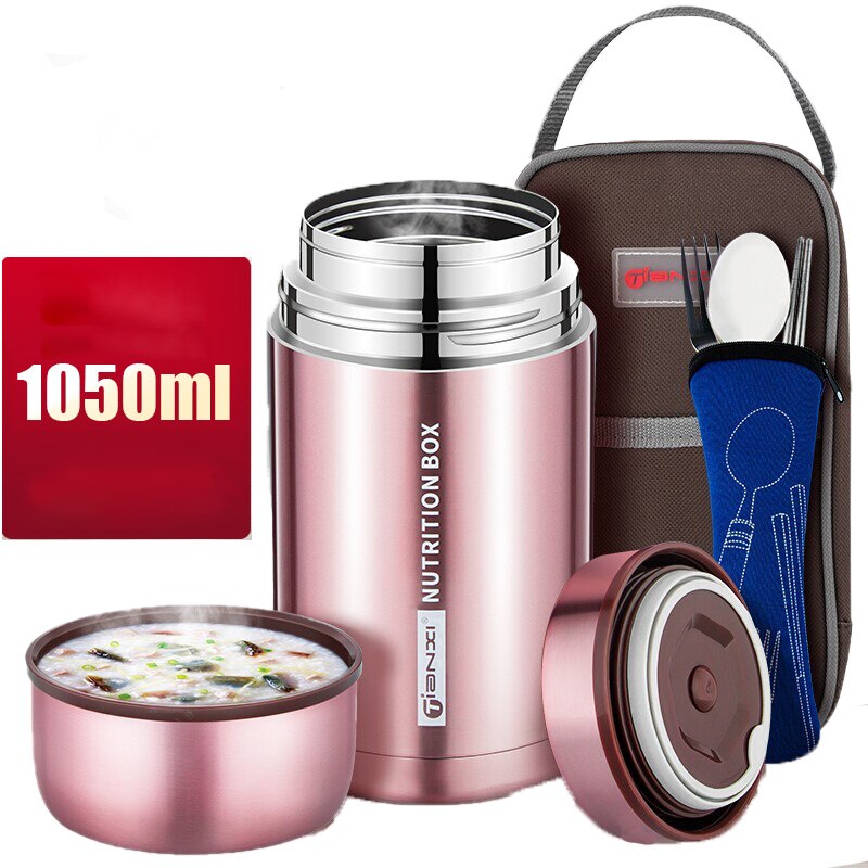 TIANXI Food Jar Thermos Stainless Steel Large Lunch Box Picnic Bento Box Portable Lunch Box Office Lunch Box: Rose Red