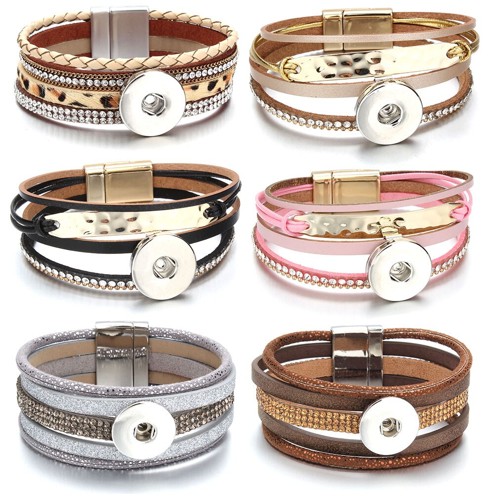 18Mm Drukknoop Sieraden Lederen Snap Armband Handgemaakte Punk Lederen Armband Bangle Diy Snaps Sieraden Maken