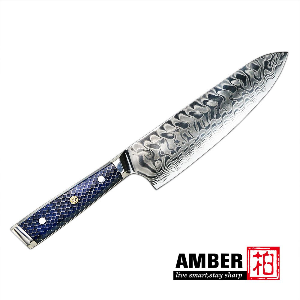 AMBER AUS10V Core Croco Pattern Knife With 2 Tones Blue Honey Comb Resin Chef Cleaver Kiritsuke Nakiri Santoku Ultral Sharp Cook