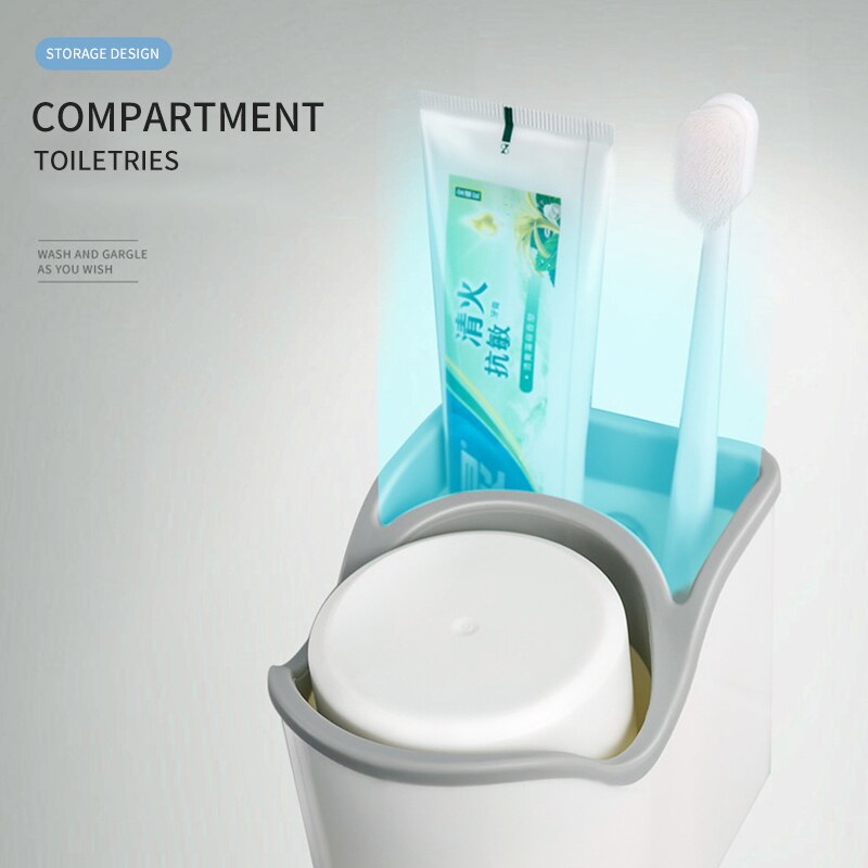 Nordic Double Cup Magnetic Toothbrush Holder Mouthwash Cup Punch-free Suction Wall Couple Toothbrush Plastic Bathroom Accessorie
