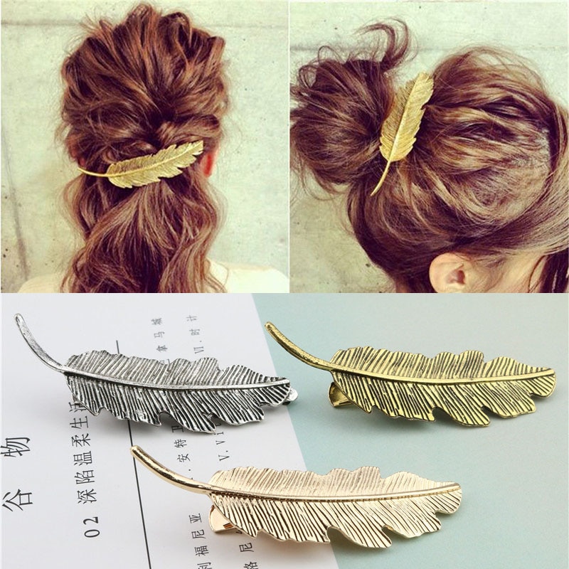 Mode Vrouwen Meisjes Goud Zilver Leaf Veer Haar Clip Haarspelden Meisjes Hoofddeksels Barrette Bobby Pin Festival Haaraccessoires