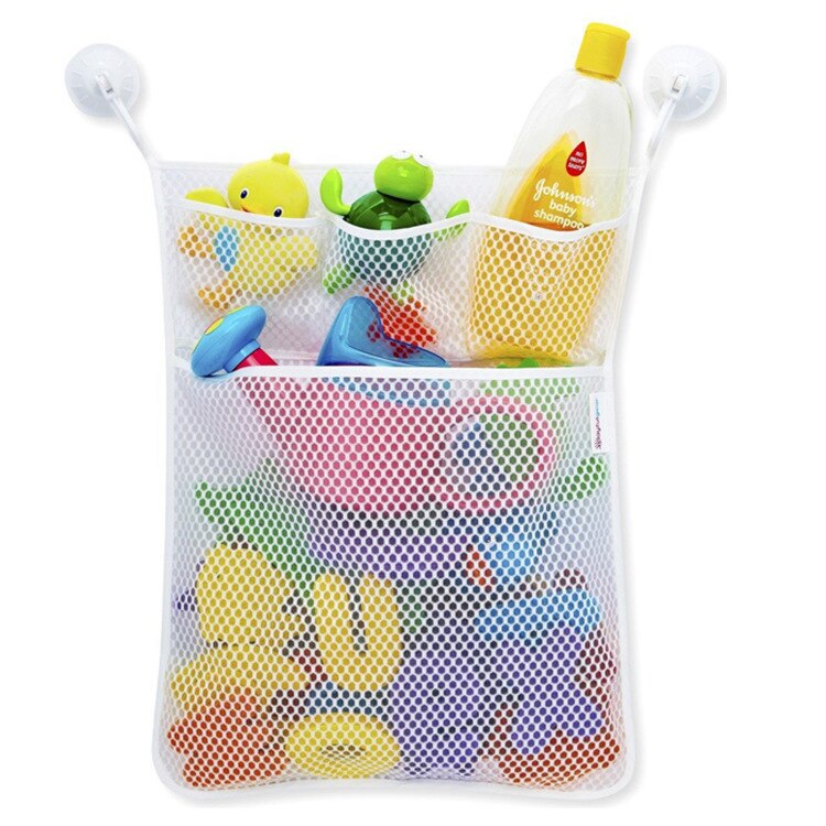 Baby mesh kurv børn baby badekar legetøj opbevaringsnet foldning hængende taske arrangør til badeværelse: Hvid 1
