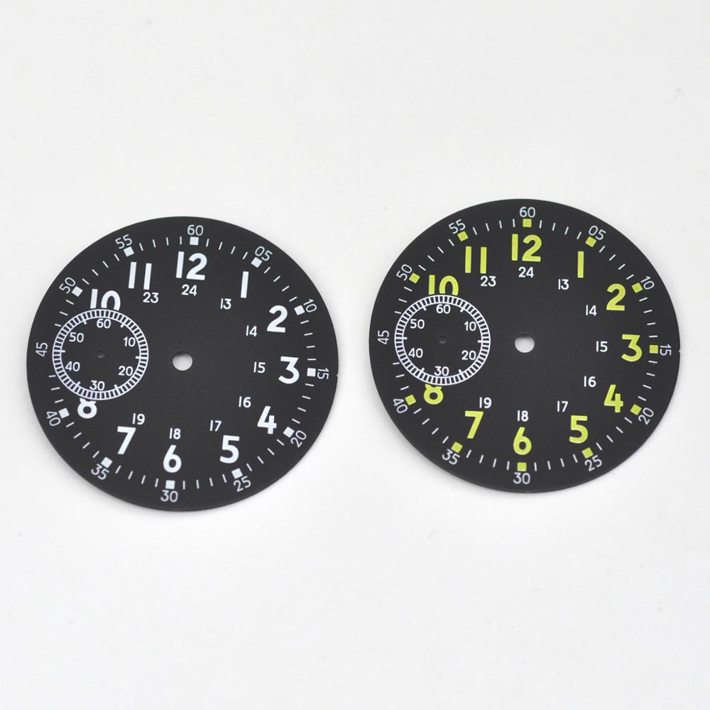 Dial estéril para reloj, esfera negra superluminosa, compatible con 6497, 6498, 3600, reloj bobinado a mano, pieza de movimiento para reloj DIY