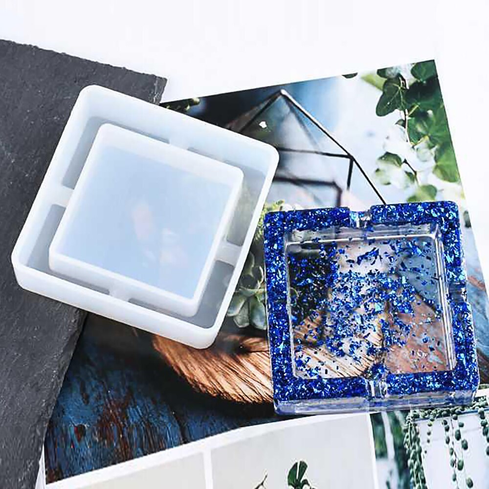 Siliconen Epoxy Mallen Hars Asbak Craft Diy Hars Mold Schedel Hart Plein Mold Diy Kristal Uv Sieraden Maken Gereedschap: Square ashtray 9cm