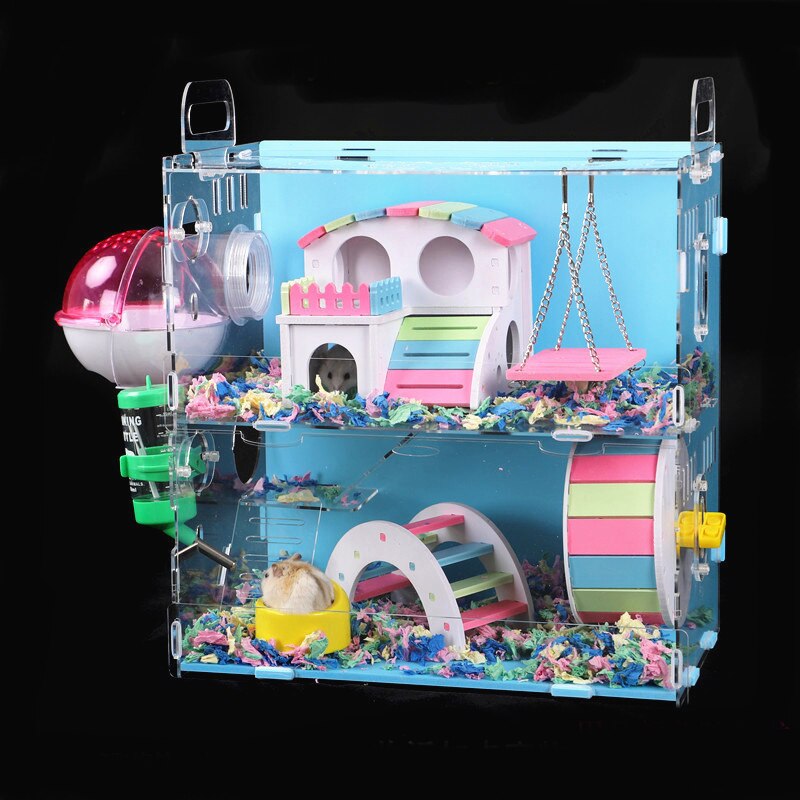Grote Maat Hamster Huis Acryl Transparant Hamsterkooi Wielen Kleine Huisdier Villa Cavia Kooi Speelgoed Nest Accessoire 30x20x30CM: jk-9