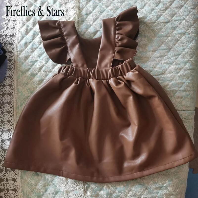 Wiosenna jesienna dziewczęca sukienka na szelkach dziecięca sukienka z PU dla dzieci dziecięca spódnica z dzianiny faux Skórzany ruched latający rękaw od 1 robić 7 lat: 4 t