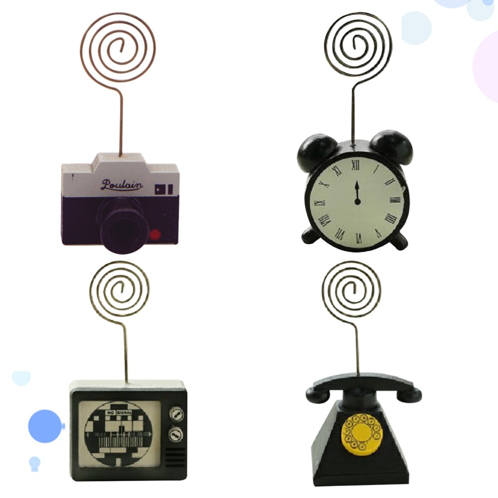 2pcs Wooden Message Holder Desk Photo Clip Business Card Holder Message Clip Ornaments Retro Table Party Decoration (TV)