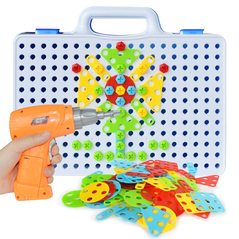 Kids Elektrische Boor Moer Gemonteerd Match Tool Diy Model Kit Building Educatief Blokken Sets Speelgoed Voor Jongens Kinderen