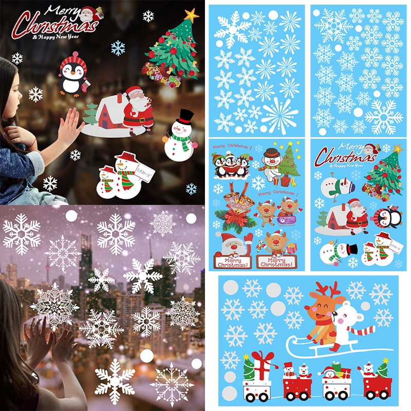 1 Vel Vrolijk Kerst Raamstickers Vinyl Sneeuwvlokken Decal Voor Kerst Decoratie Thuis Muur Glas Stickers Kinderkamer Decor