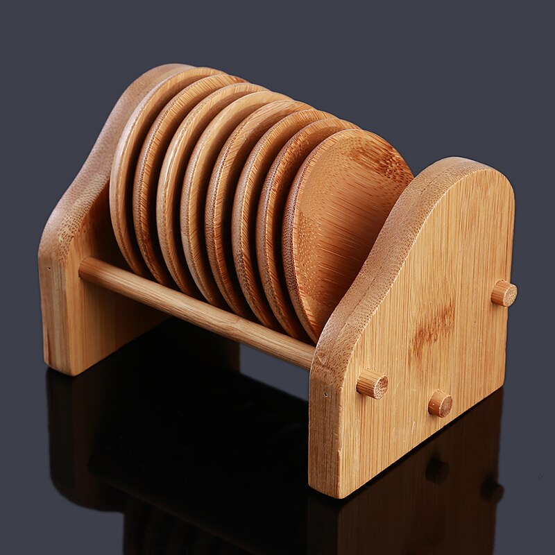 Bamboo Coaster And Holder Set Teacup Coffee Cup Heat Insulation Non-slip Mat Household Office Meeting Room Tea Accessories
