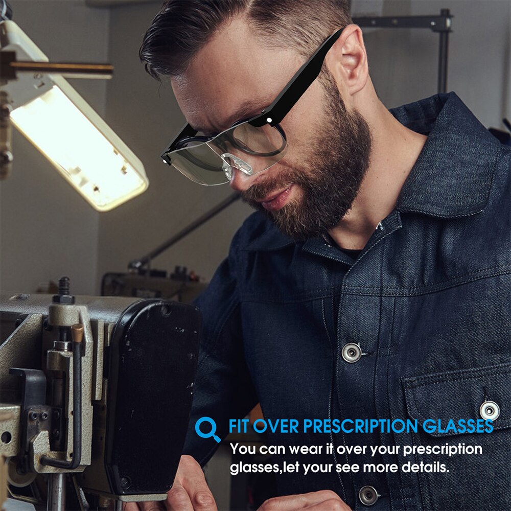 Magnifying Glasses with Light, 160% 200% Magnifying Lighted Eyeglasses, Hands Free for Close Work USB Magnification Glass