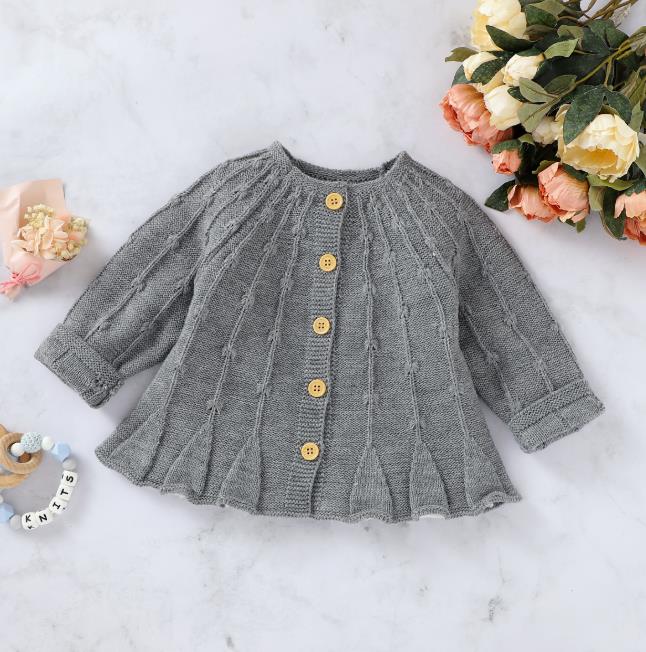 Winter Baby Meisje Gebreid Vest Eenvoudige Effen Kleur Lange Mouw Losse Versie Kleding Baby Warm Truien 0-24M