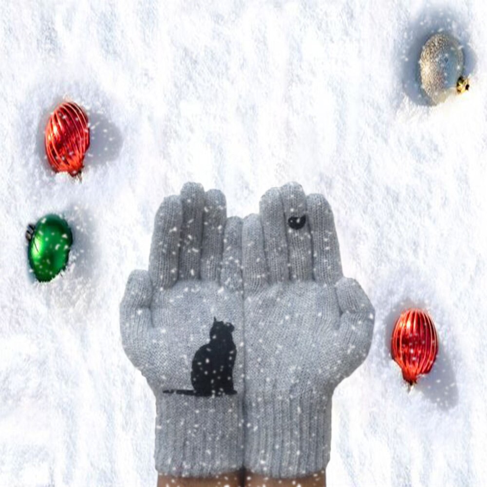 Winter Kasjmier Handschoenen Kat Vogel Cartoon Partern Afdrukken Patchwork Wollen Warme Wanten Volledige Vinger Voor Vrouwen Mannen Unisex