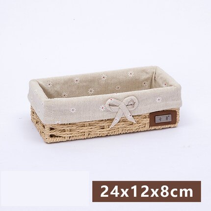 Panier de rangement en rotin avec paille, panier en tissu imitation boîte de rangement de bureau, boîte de rangement des clés tressée