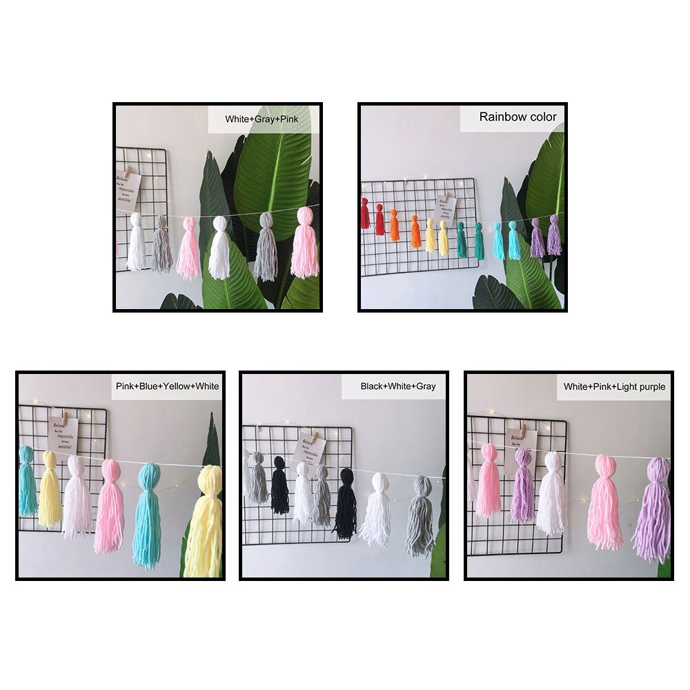 1Set Mixed DIY Wool Tassel Garland String Tassels Wall Handmade Hanging Ornaments Children Rooms Kids Birthday Party Home Decor