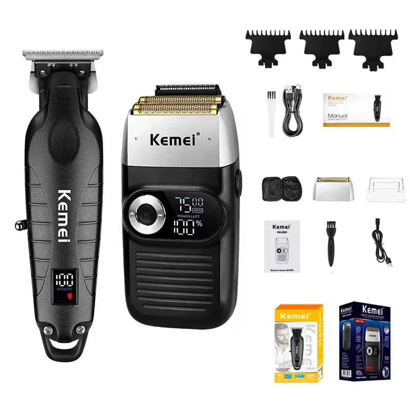 Kemei KM-2293 Km-2290 Km-2026 nueva cortadora de pelo con pantalla LCD cortadora de pelo eléctrica afeitadora hombres Máquina para cortar cabello para salón: Azul