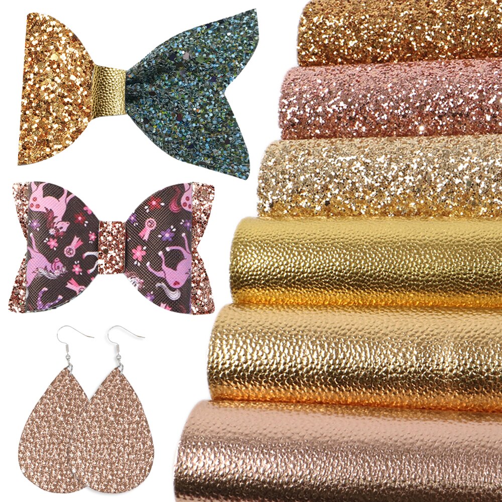 David accessoires 6 stuks/set 20*34cm gladde textuur glitter imitatie synthetisch leer stoffenset diy strik tas naaimateriaal ,1 yc 8186