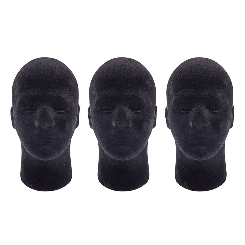 BMBY-3X Male Styrofoam Foam Mannequin Manikin Head Model Wigs Glasses Cap Display Stand Black