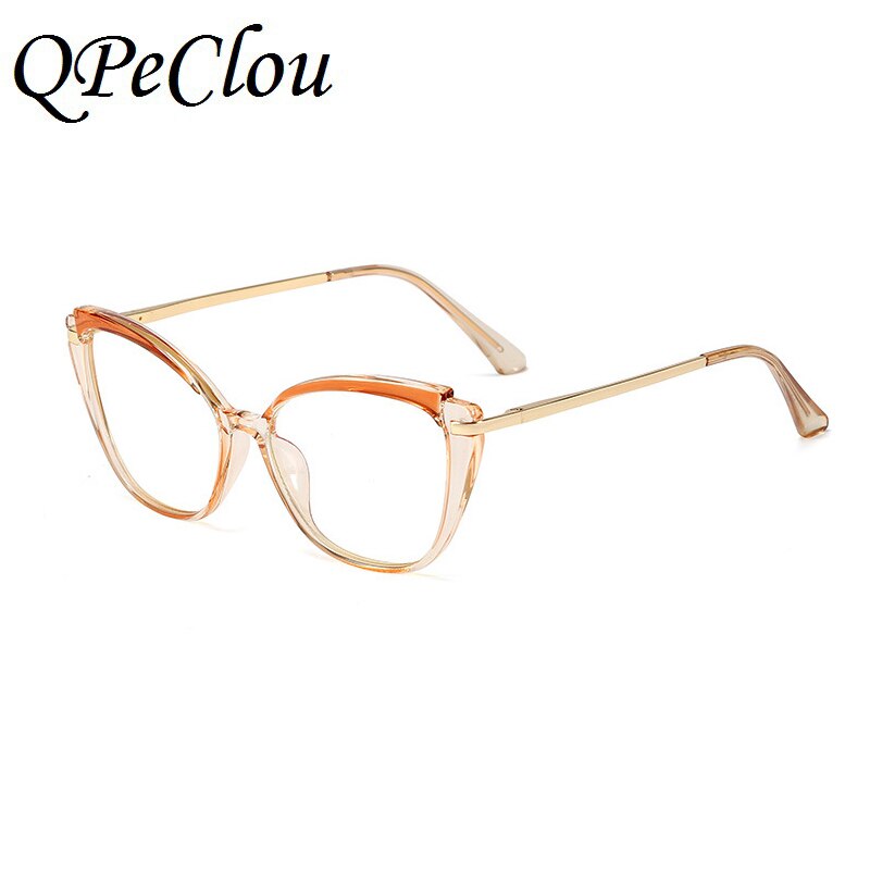 Mode TR90 Anti-Blauw Brilmontuur Vrouwen Vintage Metalen Cat Eye Bril Vrouwelijke Optische Brillen Oculos Feminino: Brown1806