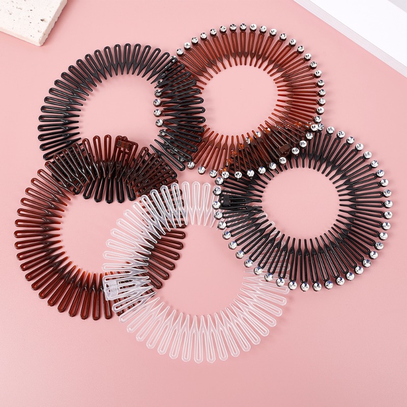 Rhinestone Plastic Full Circle Stretch Diamond Flexible Comb Women Girl Flexible Plastic Circle Teeth Hair Accessories