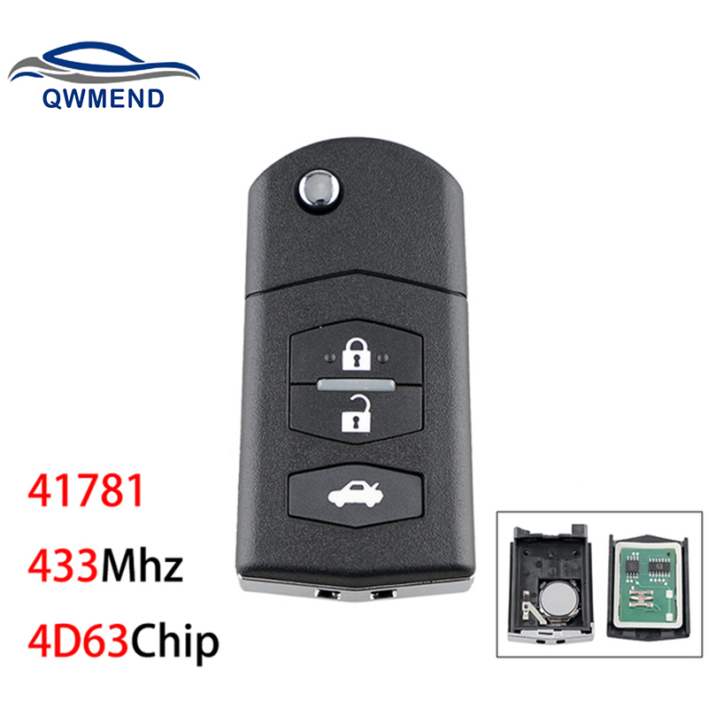 BHKEY 433Mhz 4D63 Chip Car Remote Key for Mazda 3 BK Series 2006, BT50 2006 Visteon 41781 Smart Flip Car Key 2/3 Buttons: 3 Buttons