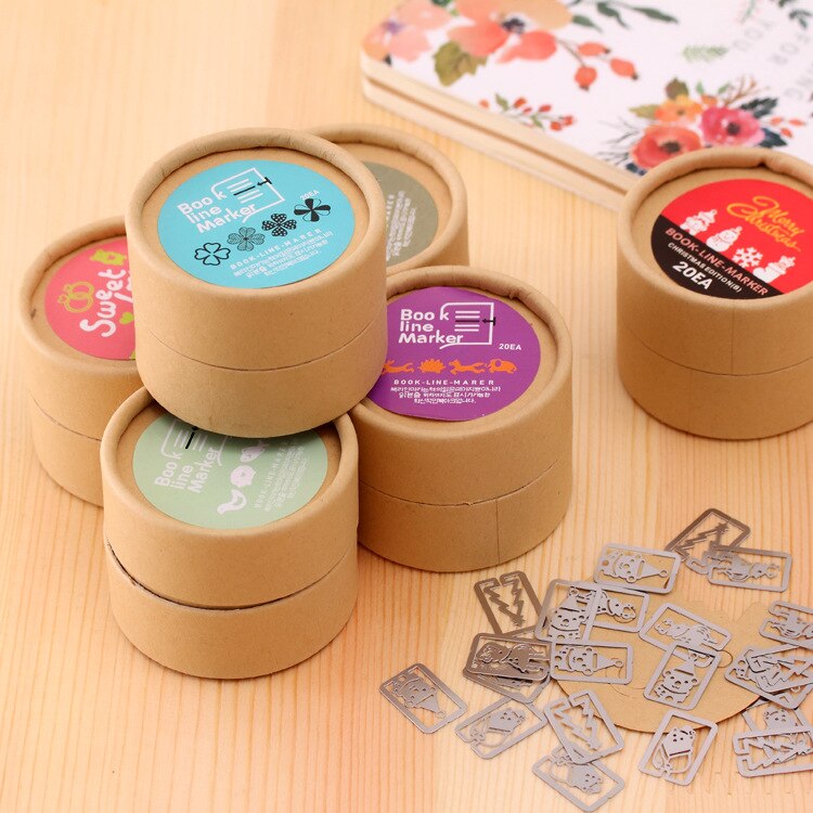 20pcs/box Mini Metal Bookmark Clips Cute Cartoon Animal Plated Sliver Bookmarks Stationery book line marker Random Style