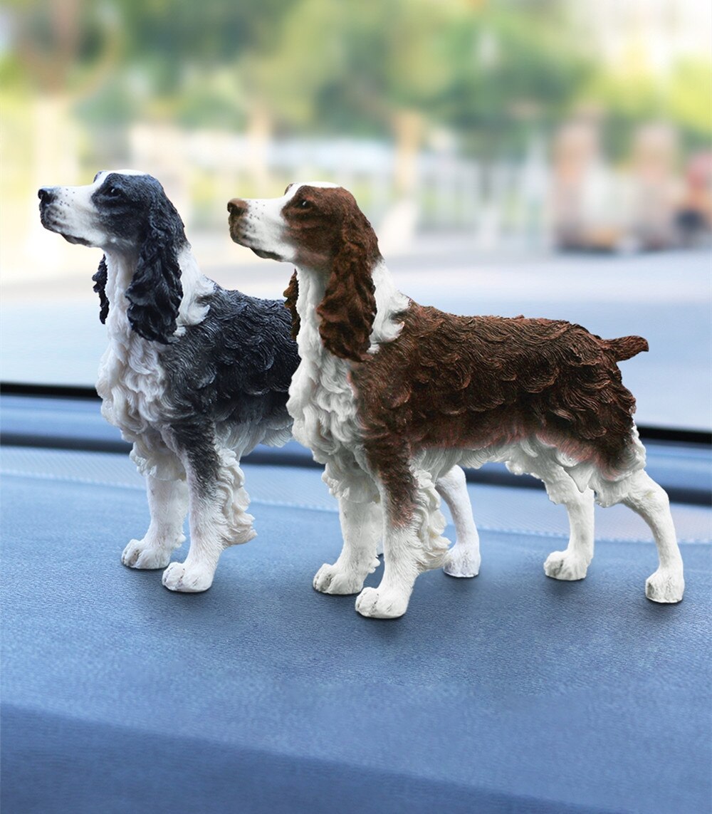 JJM English Springer Spaniel Dog Pet Figure Canidae Animal Collector Toys Resin Model Educational for Children Car Decor