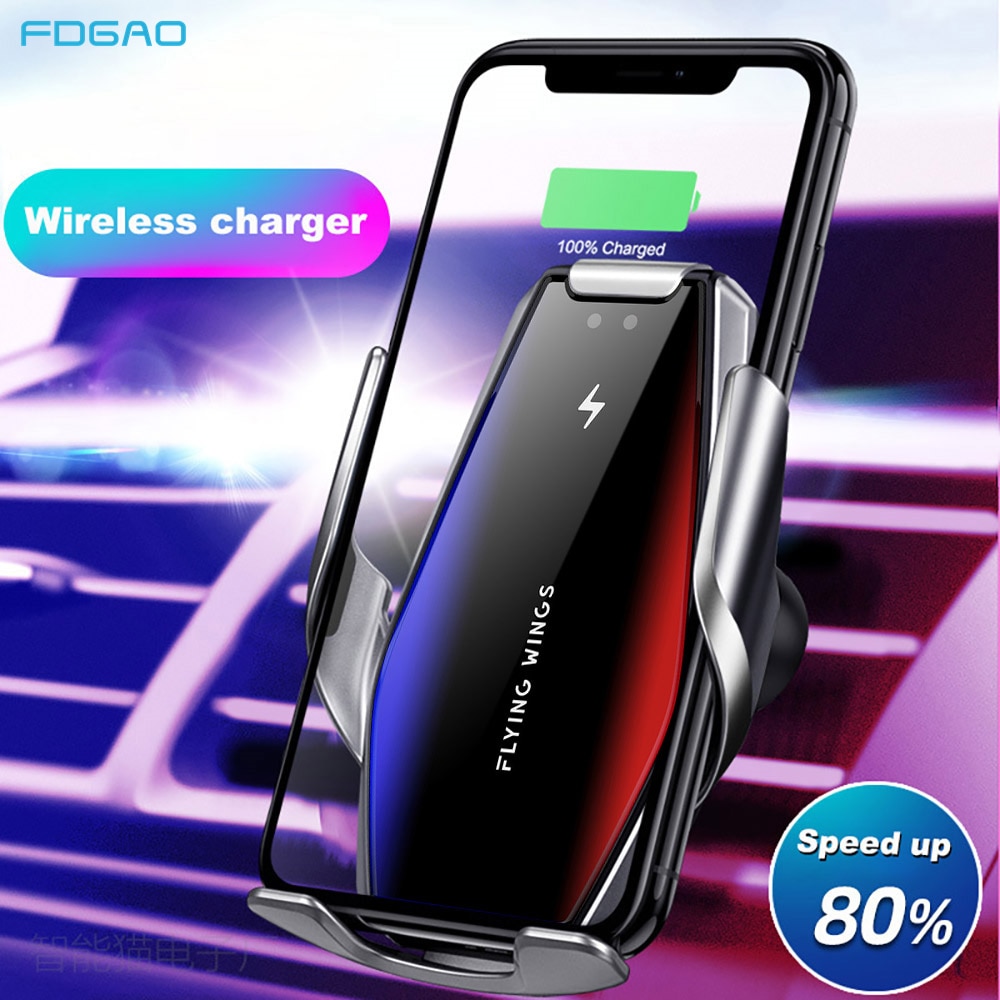 Fdgao 15w aperto automático carro carregador sem fio para iphone 11 pro max xs xr x 8 samsung s20 s10 sensor infravermelho suporte do telefone