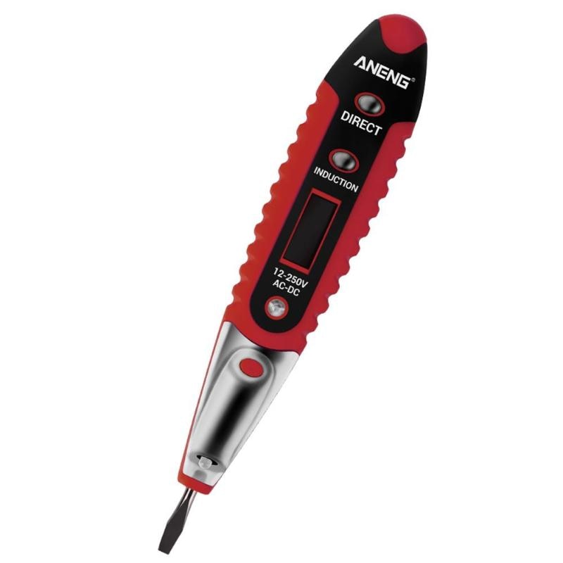 Digital spændingsindikator ac /dc 12-250v lcd digital display spænding test pen med led test belysning elektrisk skruetrækker pen: Rød