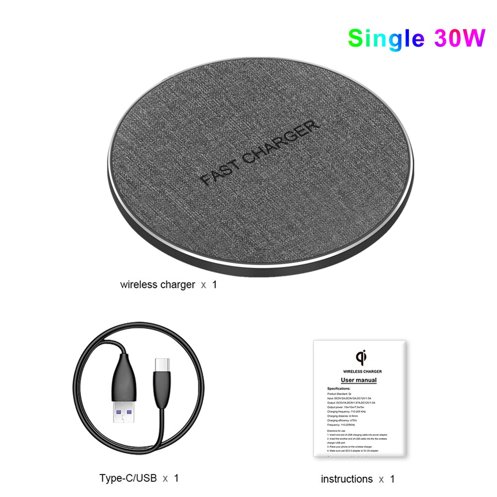 FDGAO 2 in 1 30W Wireless Charger for iPhone 12 Pro Max Mini 11 XS XR X 8 Airpods Qi Dual Fast Charging Pad For Samsung S20 S10: Single 30W