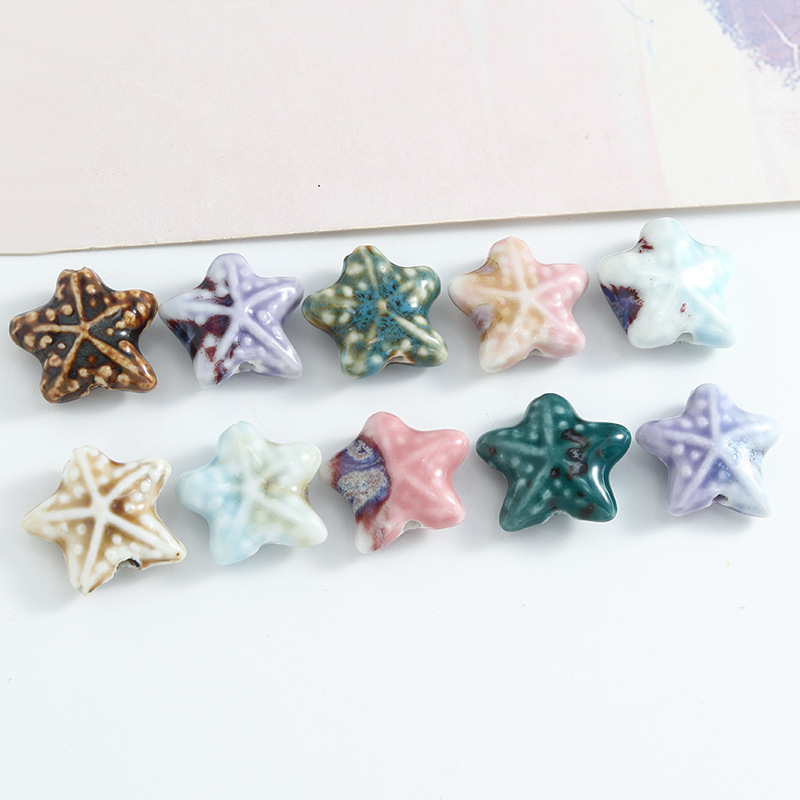 10st Farverige Stjernefisk Keramik Perler - Løse Mellemperler til Smykkefremstilling DIY Armbånd Halskæde