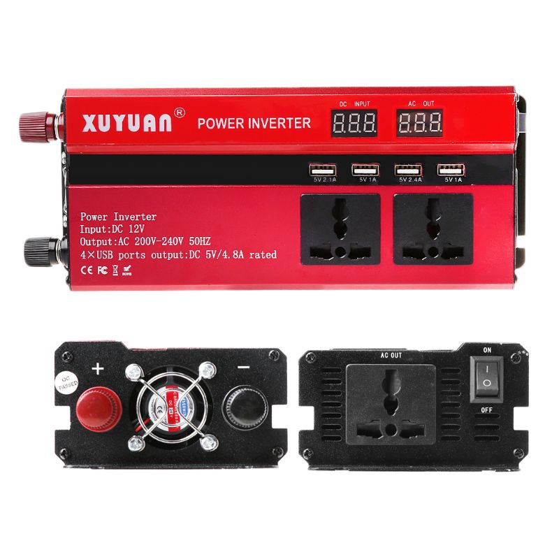 4000W Solar Power Inverter Sine Wave LED 4 USB DC12/24V To AC110V/220V Convert