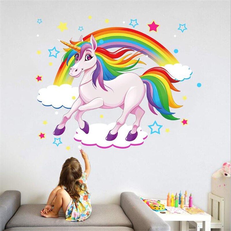 3D Cartoon Eenhoorn Muursticker Art Mural Slaapkamer Waterdichte Wanddecoratie Muurstickers Voor Kinderen Kamers