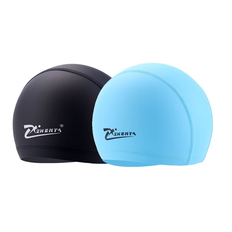 Gorros de natación impermeables para hombres y mujeres, de tela PU, impermeables, para niños y niñas, para piscina, para adultos: 2 PCS (Black Blue)