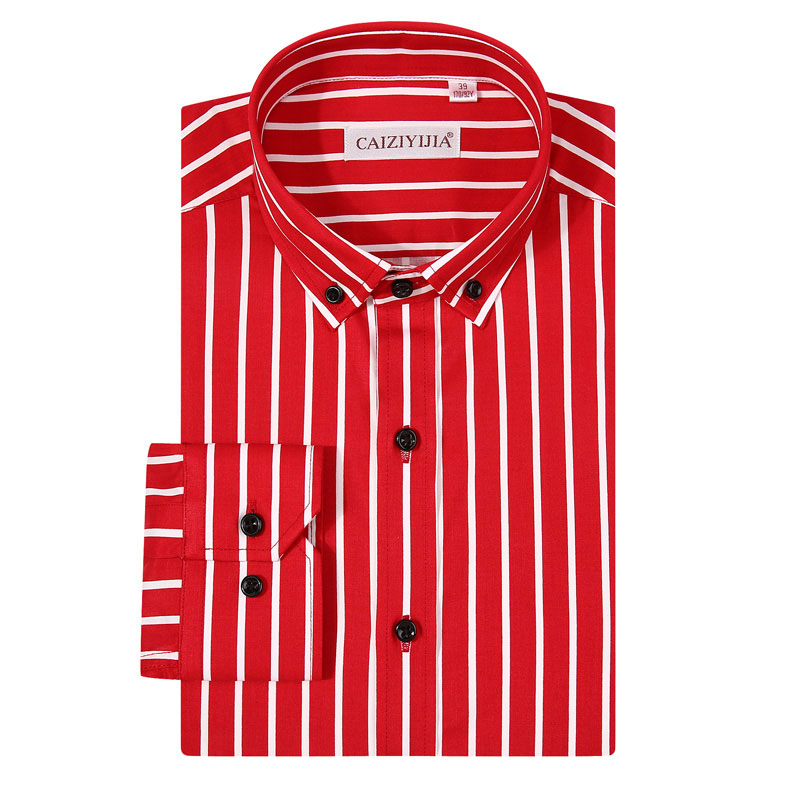 Lange Mouw 100% Katoen Hoogwaardige Mannen Gestreepte Jurk Shirt Button-Down Standaard-Fit Rood Blauw Zachte stof Mannelijke Smart Casual Shirt: CZYJ20190809C / M (41)