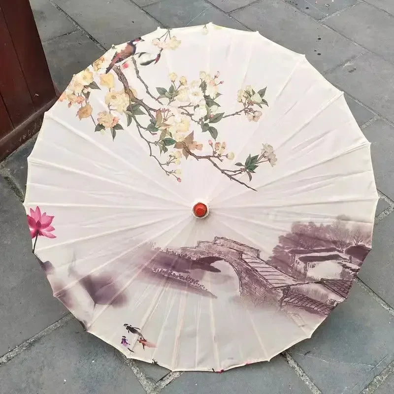 Adult Oil Paper Umbrella Chinese Style Rainproof Decoration Craft Hanfu Dance Photo Parasol Women's Umbrella Girls Cosplay Prop: WHITE