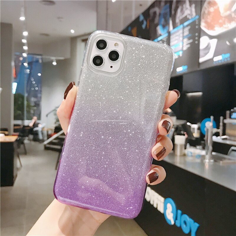 Ottwn Bling Powder Phone Case For iPhone 11 Pro Soft Silicone TPU Shiny Glitter Candy Color Cover For iPhone 11 11 Pro Max Shell: For iPhone 11 Pro / Silver Purple