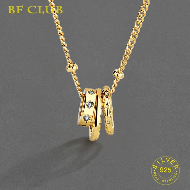 Collana color argento per donna Zircle 3 cerchi Catena Chocker Chirstamas Regalo Fine Jewery: Luce di Colore Giallo Oro