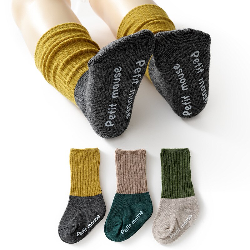 3 pièces/lot bébé bambin chaussettes anti-dérapant Silicone chaussettes bas bébé garçons chaussettes pour 0-3 ans enfants enfants chaussettes: Yellow / S 1-3 years