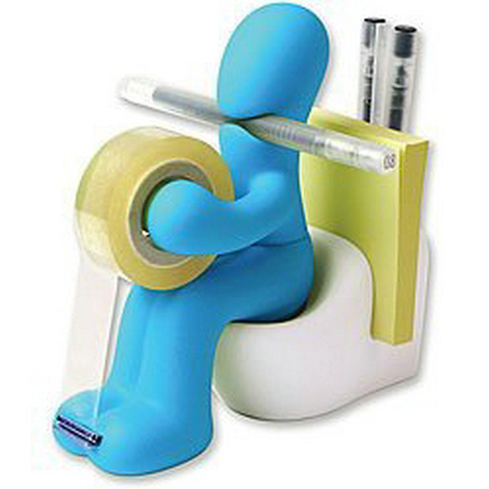 The Blue Butt Station - Desk Accessory Tape Dispenser Pen Memo Holder Clip Storage (blue & white) r60